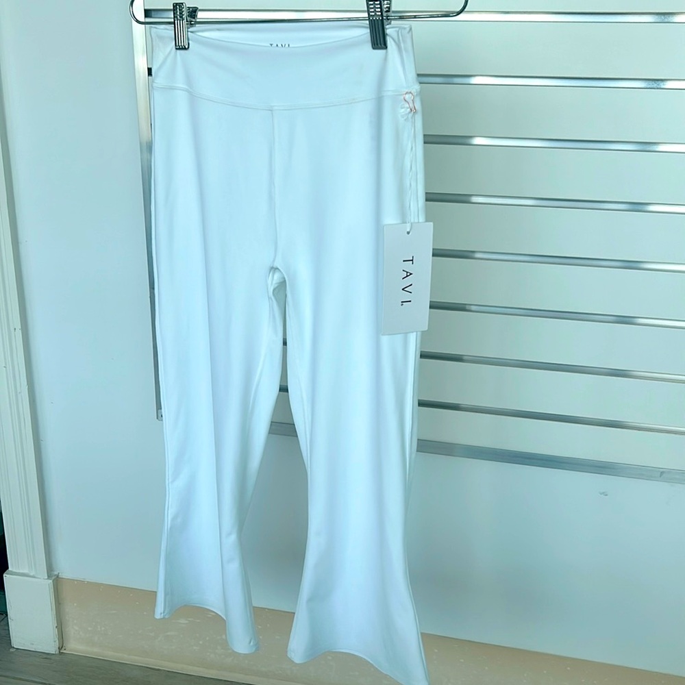TAVI High Waisted Crop Flare Tight in white.